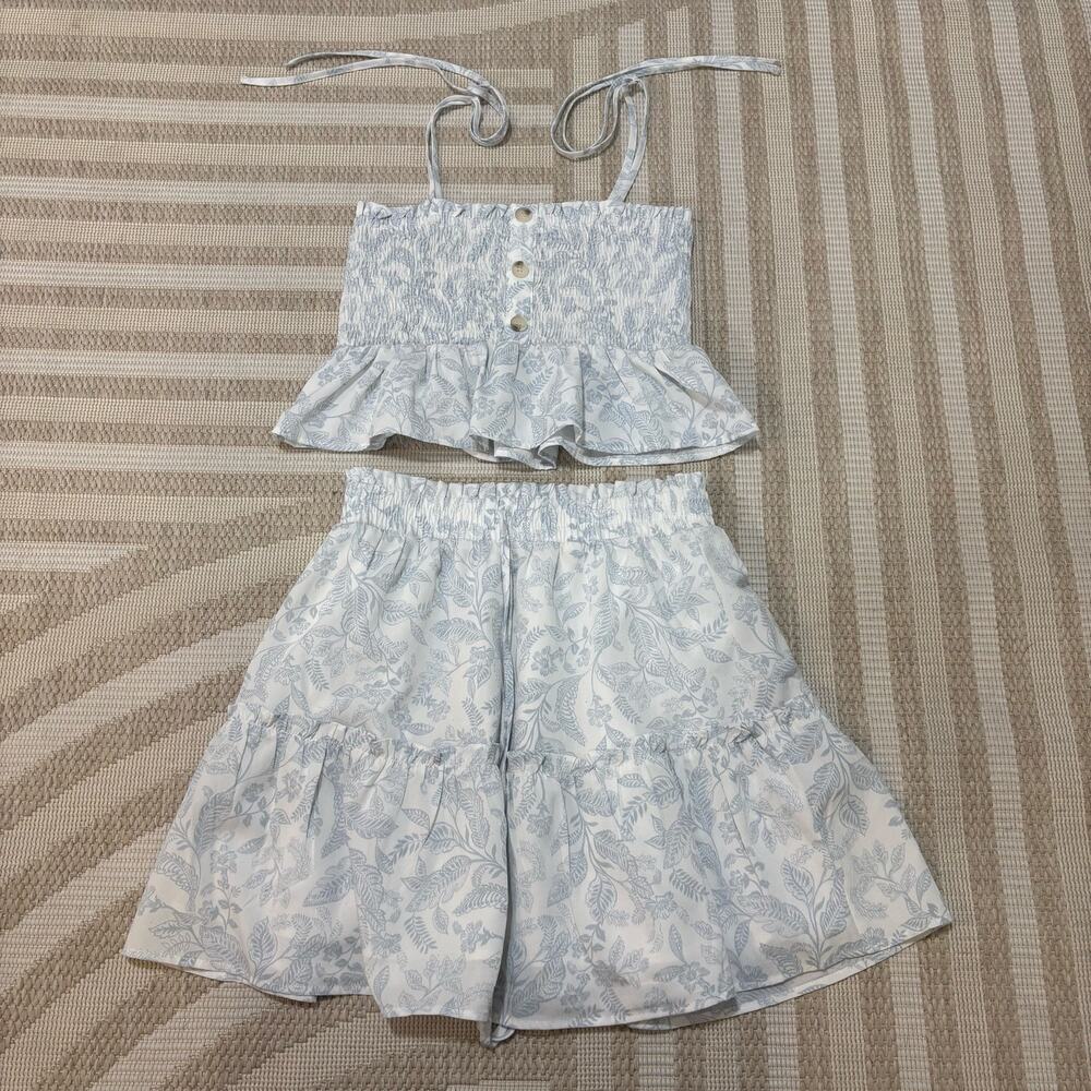 Paper Crane Boho Light Blue Floral Set Skirt With Lining Women's Small Coastal